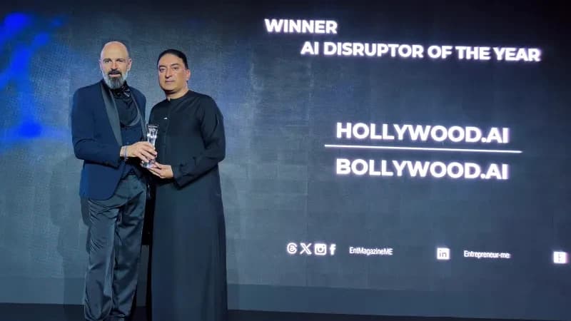 Sheeraz Hasan receives AI Disruptor of the Year for Hollywood.AI and Bollywood.AI at the Entrepreneur Middle East Tech Innovation Awards 2026